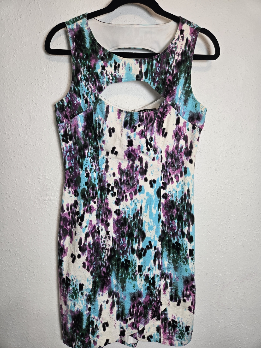 Guess Sleeveless Cutout Mini Dress in Teal, Purple & Black